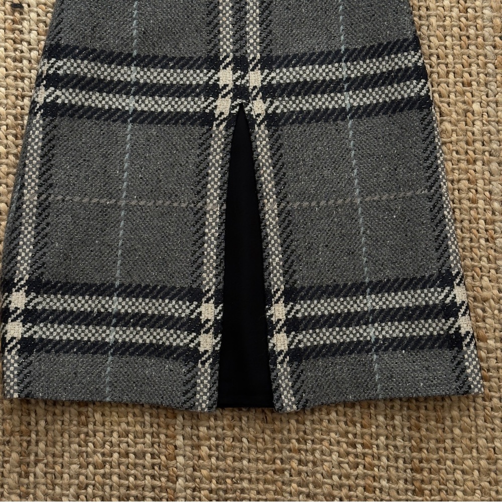BURBERRY plaid Front-& Back Slit Wool Blend Skirt - Gray - Picture 4 of 16